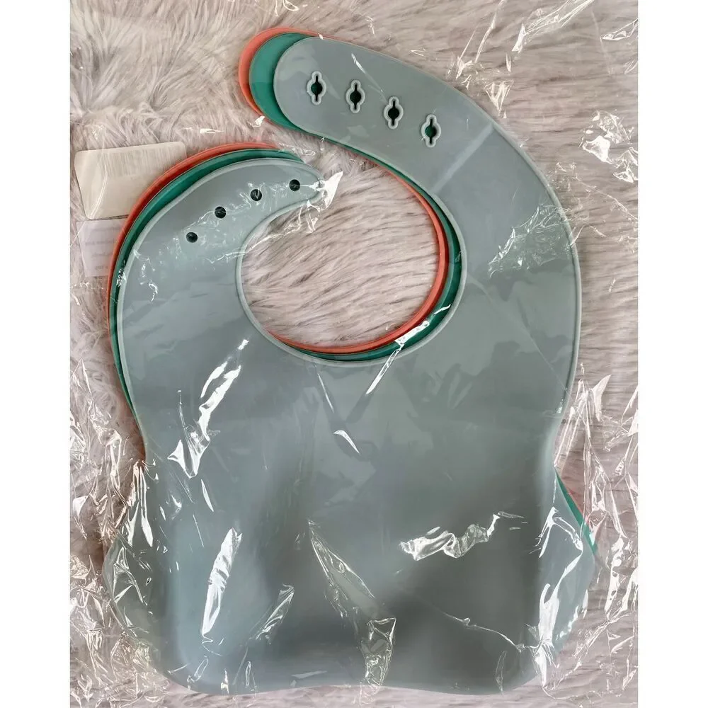 Silicone Bib Set - Teal, Coral, and Gray NWT